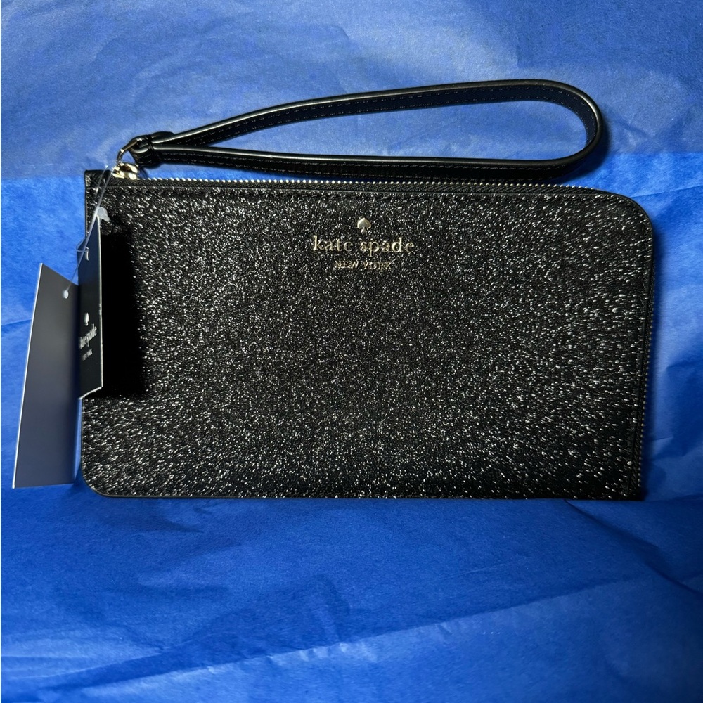 Kate Spade Lucy Black Glitter Medium L-zip Wristlet